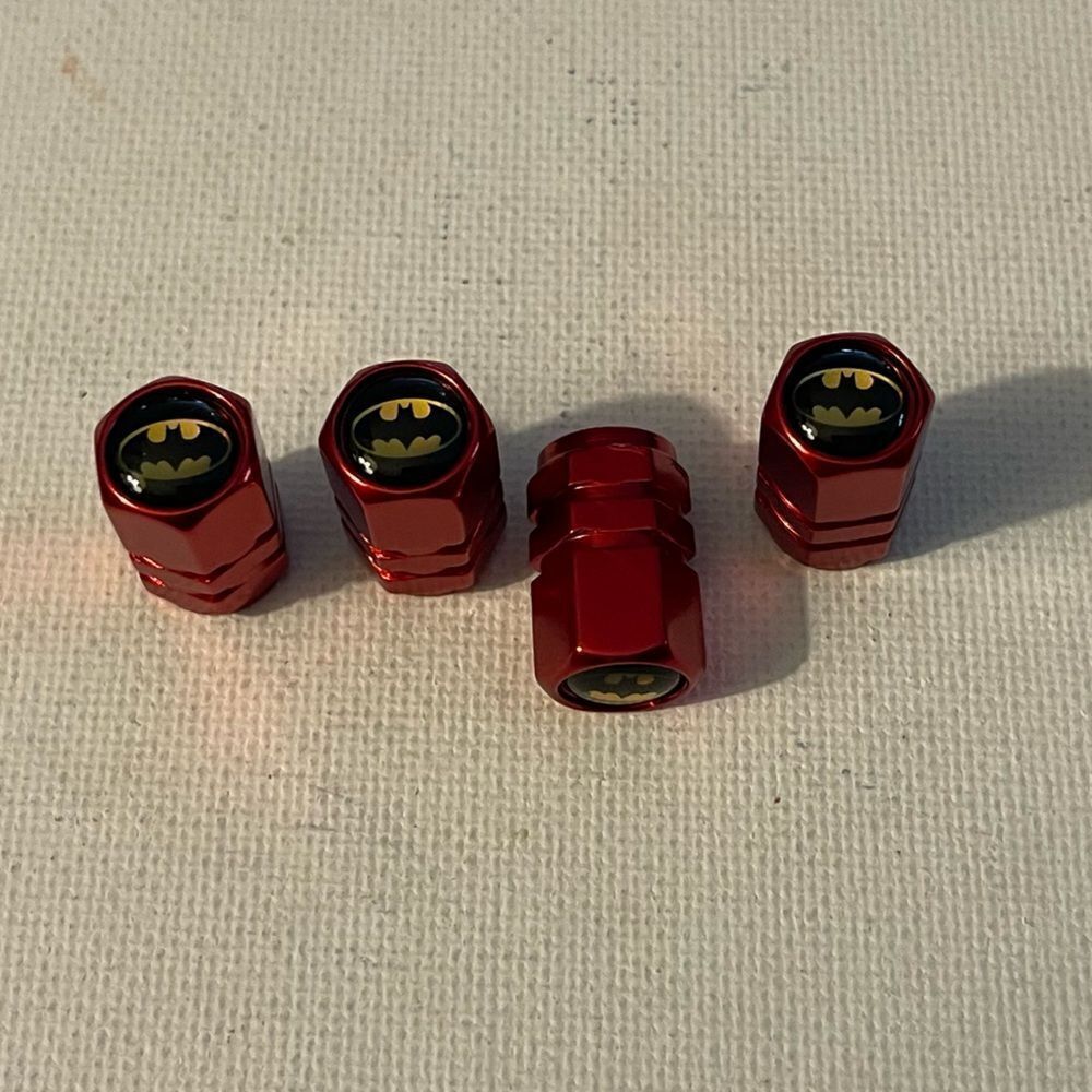 Batman valve Stem caps in Red set of 4 NWT